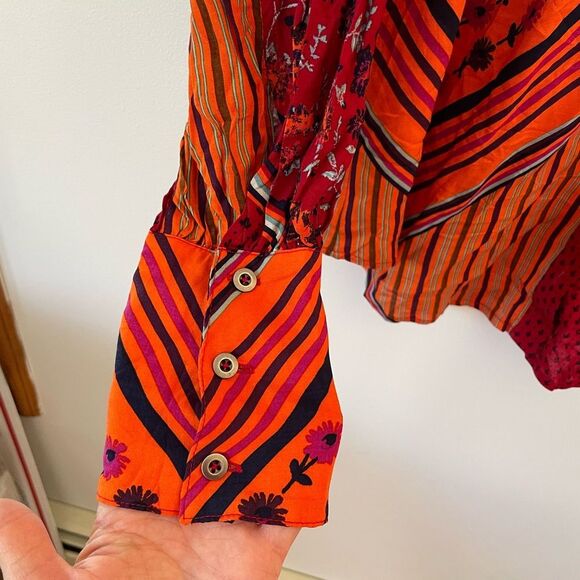 FREE PEOPLE Hazel Buttondown / Chili Pepper Combo. Size Xsmall NWT - Picture 5 of 12